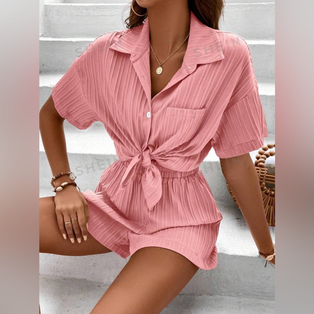Pink shirt and short set